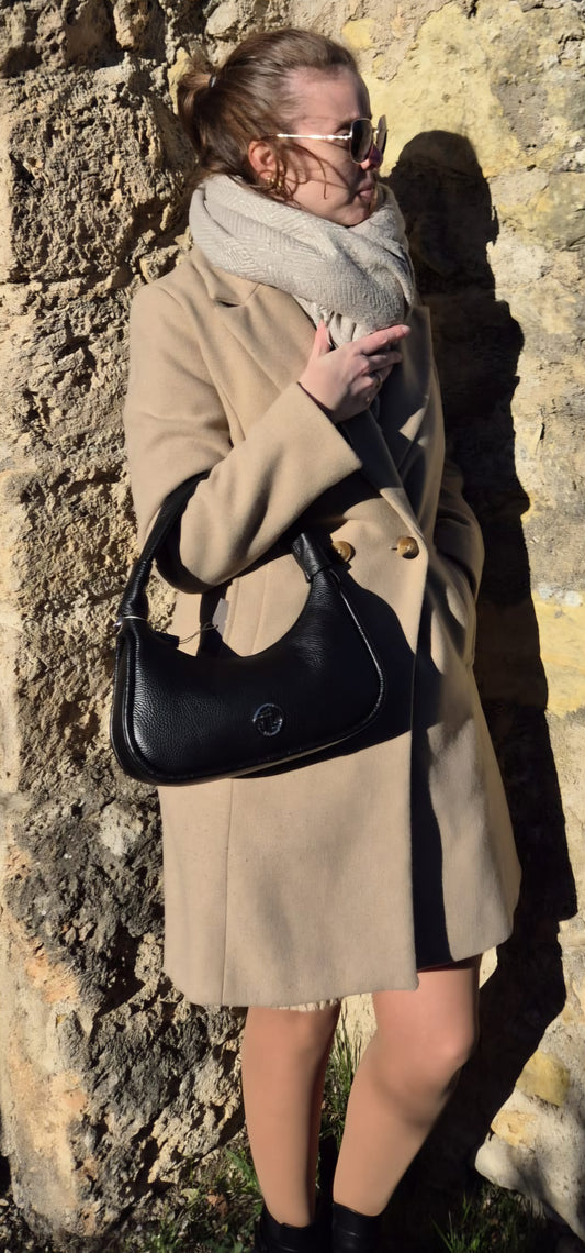 Sac à main MICHELLE noir en cuir italien porté