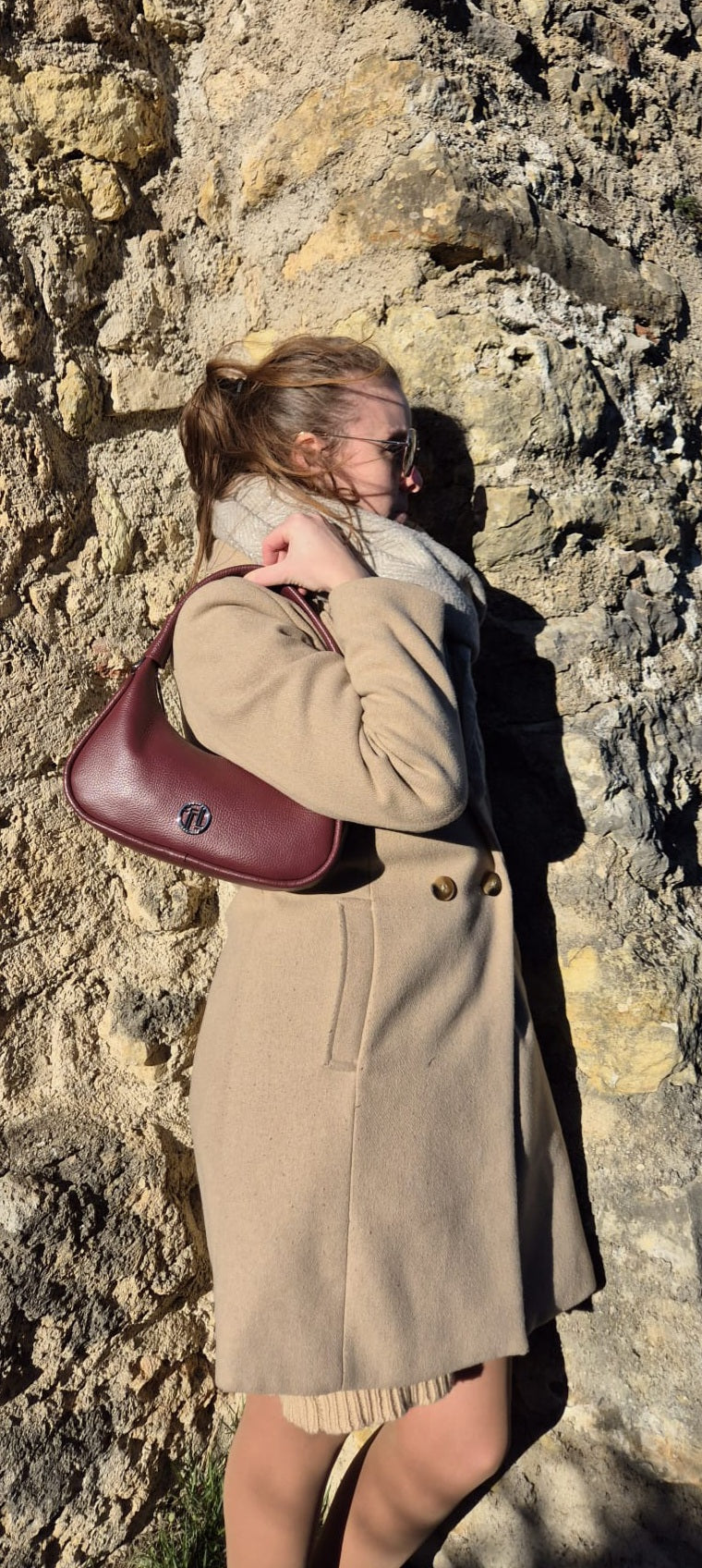 Sac à main MICHELLE bordeaux  cuir Italien porté