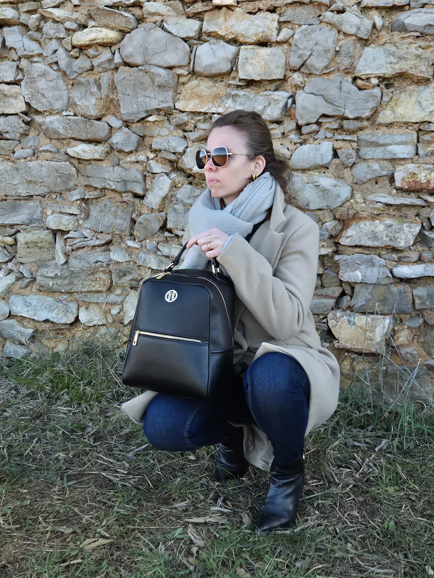 Sac à dos Prisma TL noir cuir italien porté