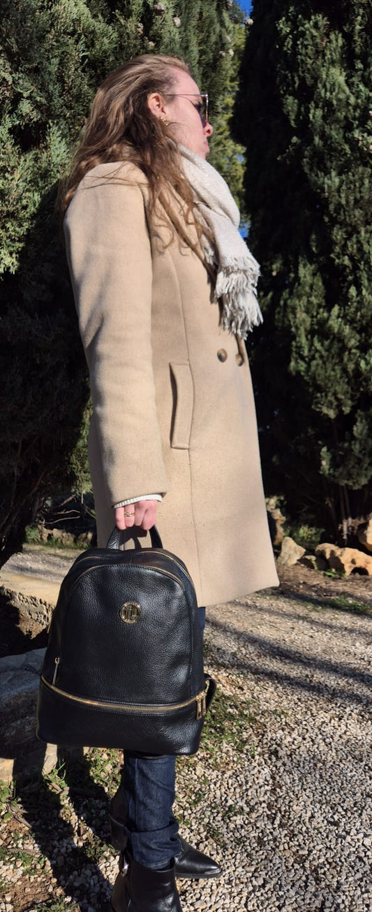 Sac à dos TL BAG en cuir italien noir porté