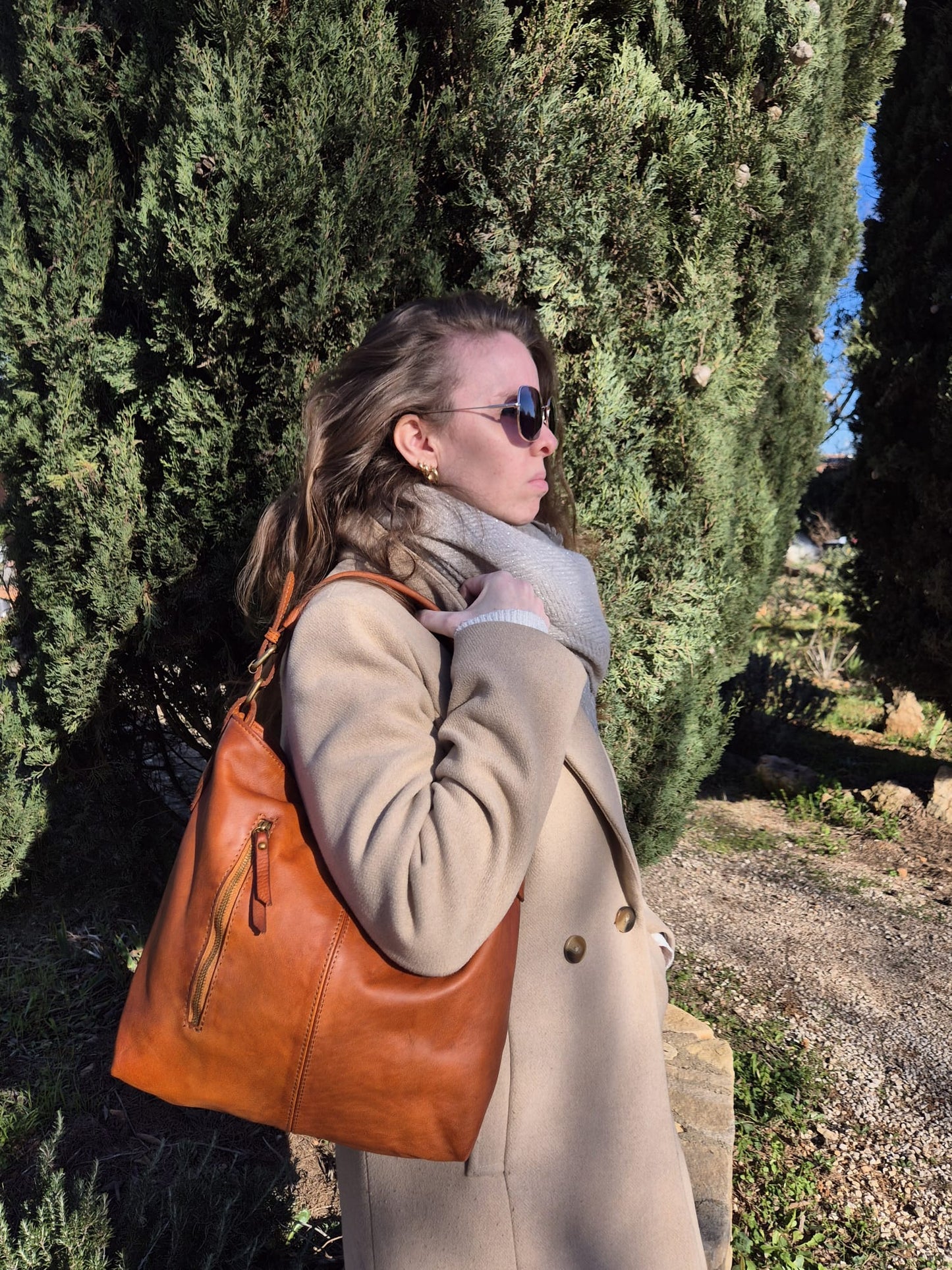 Sac Liora cognac cuir italien porté