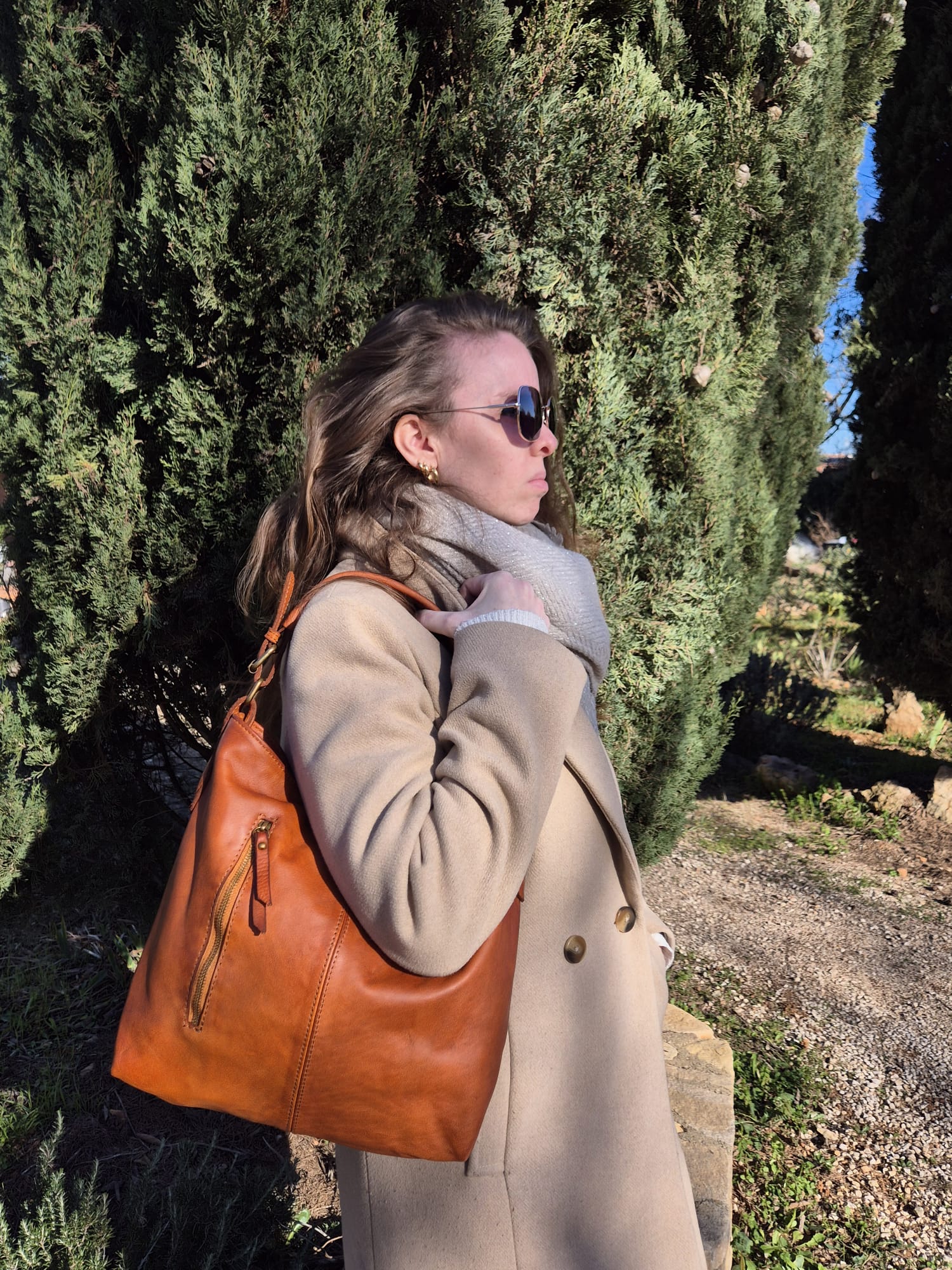 Sac Liora cognac cuir italien porté