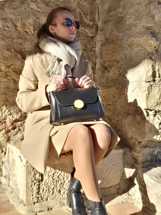 Sac lanel  noir cuir italien porté