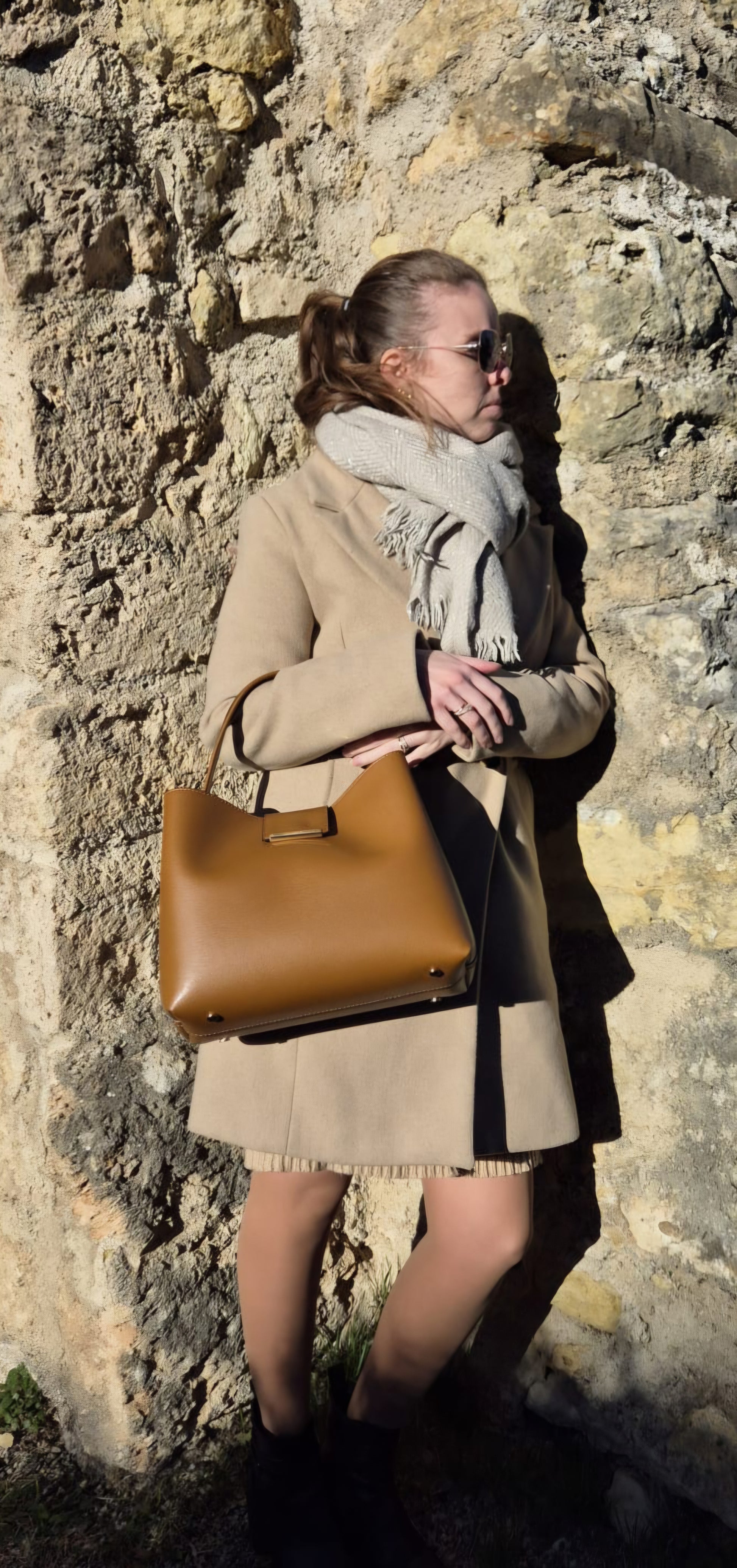 Sac clio cognac cuir italien porté