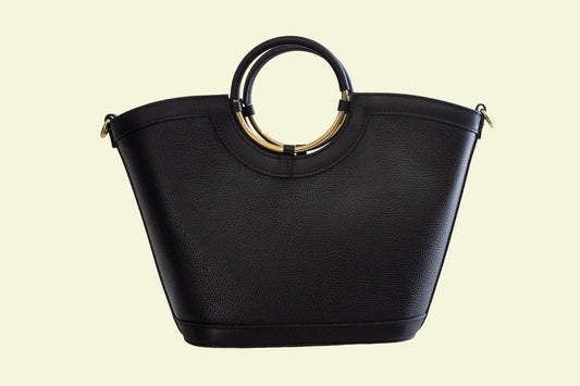 Sac Carli noir avec anneaux dorés vue de face