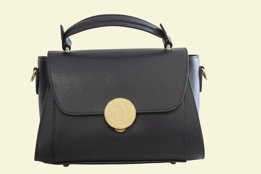 Sac Lanel noir avec médaillon marbré beige vue de face