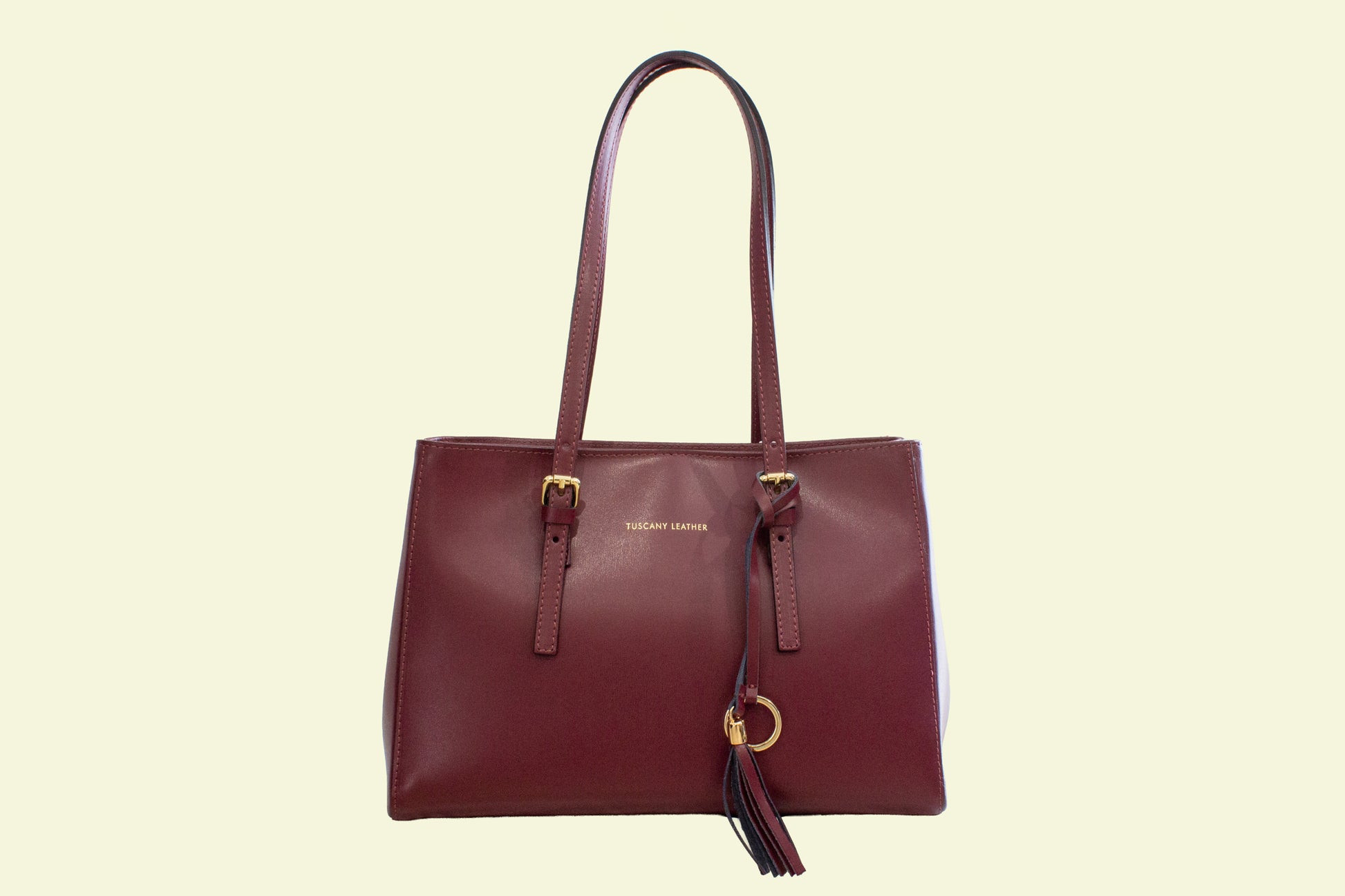 Sac Shopper TL BAG bordeaux en cuir lisse italien vue de face
