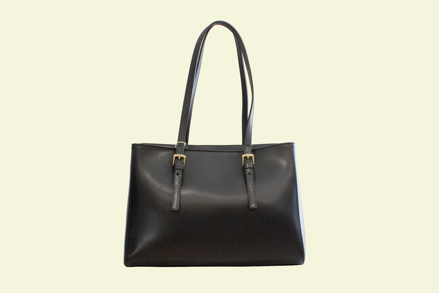 Sac Shopper TL BAG noir en cuir lisse italien vue de face