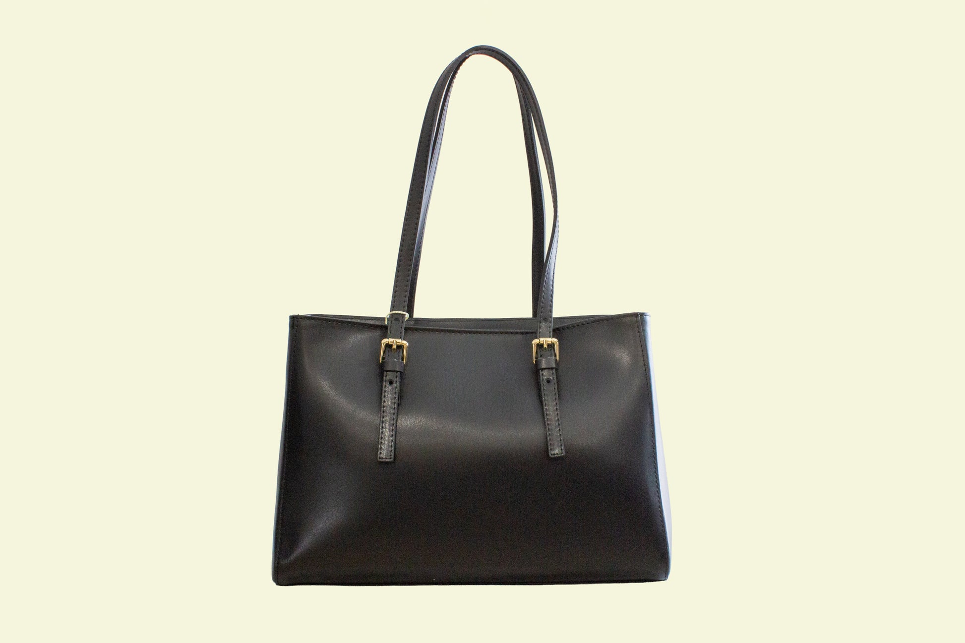 Sac Shopper TL BAG noir en cuir lisse italien vue de face